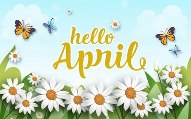 Fototapeta premium Hello April Greeting Card