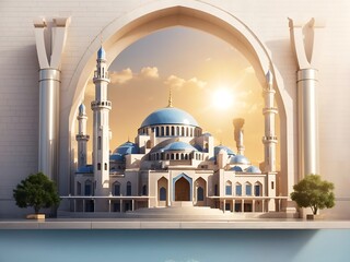 The beautiful shiny mosque and with beautiful sun light, landmark Generative Ai