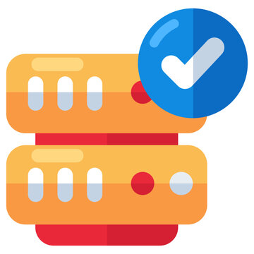 A flat design icon of verified server 