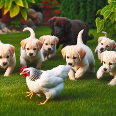 group of puppies on grass