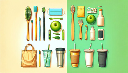 Fototapeta premium Assorted Reusable and Disposable Items Layout