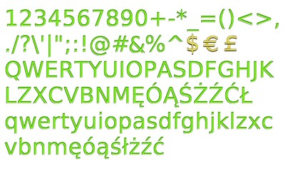 Polish - United States - England , 3d green ornamental Letters , numbers and special characters  on an isolated white background