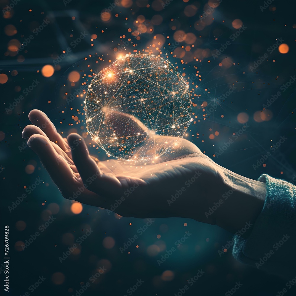 Aufkleber open hand presenting a glowing network of connections, symbolizing innovation and technology. ideal 