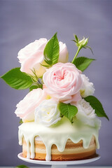 Obraz na płótnie Canvas Beautiful sweet cake decorated with creamy flowers.