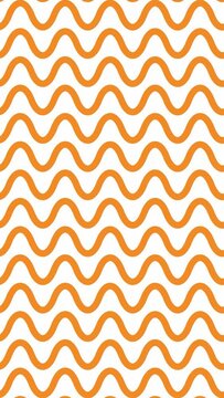 Curved and wavy zigzag stripes of lines moving in a triangles. geometric pattern. Flat minimalistic seamless looped moving orange lines animated white color background.