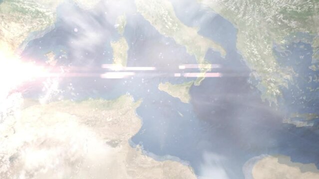 Zoom in from space and focus on Mazara del Vallo, Italy. 3D Animation. Background for travel intro. Elements of this image furnished by NASA
