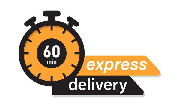 Express delivery fast shipping service vector illustration image with stopwatch in yellow color. Fast delivery icon for apps and website. Delivery concept. Flat design.