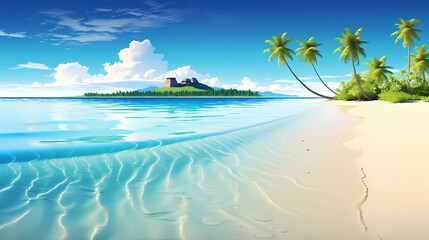 Fototapeta premium Aerial view of beautiful beach, simple, calm composition in clear blue