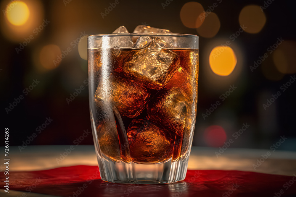 Poster indulge in the rich ambiance of a glass of whiskey with natural ice against a rough, rusty backgroun