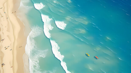 Aerial view of beautiful beach, simple, calm composition in clear blue