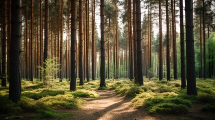 Fototapeta premium A Path Through a Forest With Mature Trees
