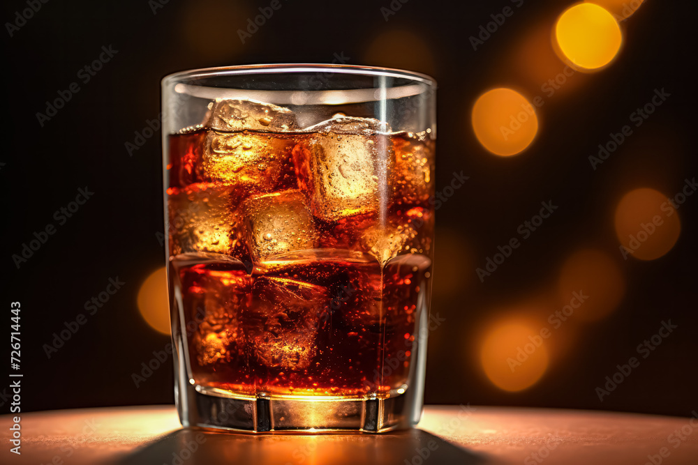 Poster indulge in the rich ambiance of a glass of whiskey with natural ice against a rough, rusty backgroun