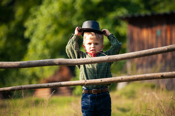 Little Cute Toddler in Cowboy Western Outfit - 726714489