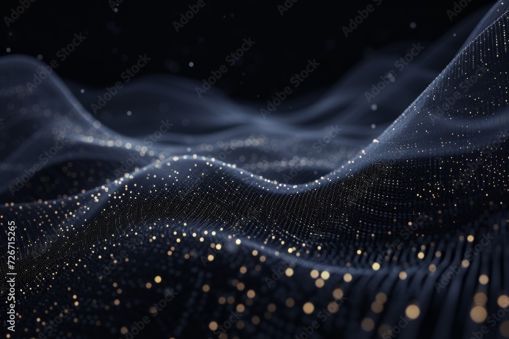 Aufkleber abstract background created by black particle wave with shining star dots