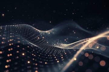 Elegant And Symmetrical Abstract Background With Black Particle Wave And Shining Star Dots