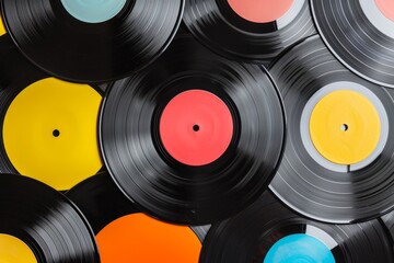 Vibrant Vinyl Records With Paper Labels On White Background - Captivating Symmetrical Photo