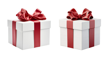 Obraz premium Realistic Red and white gift box with ribbon. 3D rendering. PNG Icon on transparent background AI generated
