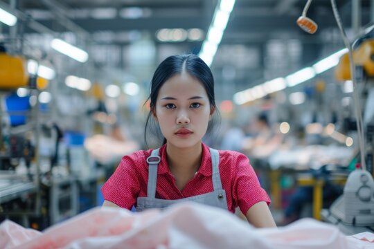 Symmetrical Photo Of An Asian Woman In A Garment Factory: Illuminating Labor Exploitation In The Fashion Industry