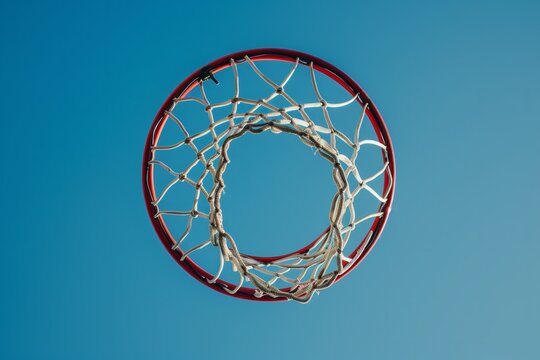 Effortlessly Precision: Stunning Symmetrical Photo Of Basketball Soaring Through The Hoop