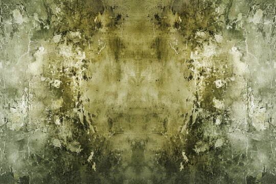 Perfectly Symmetrical Olive Green Military Backdrop With Distressed Texture, Marbled Appearance, And Worn-Out Vibes: Ideal Photo With Centered Composition And Ample Copy Space