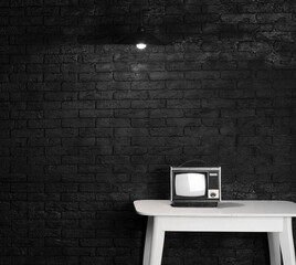 vintage TV on the table at night