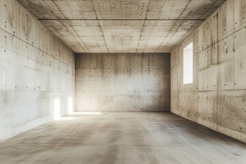 Industrial, Minimalist Space With Raw Concrete Walls, Floor, And Ceiling In Beige Tones