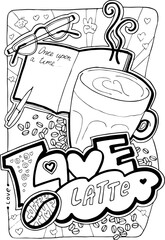 Coffee cup colouring book vector pages for antistress and relaxation. Hand drawn cartoon line illustration. Morning ritual for coffee lovers, cafe decoration, restaurant menu, poster print design.