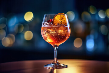 Indulge in the timeless allure of an old fashioned rum drink on ice, adorned with a hint of citrus zest. A classic libation for refined taste and relaxation.