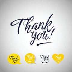 Thank you hand lettering, four emotion icons