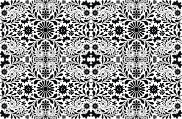 Black and White Abstract Geometrics Symmetry Repeat Printing Silhouette Pattern Background. Excellent Oriental Ornament Seamless Pattern. Black and White. Decorative texture. For fabric, wallpaper.