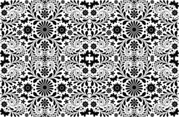 Foto op Canvas Black and White Abstract Geometrics Symmetry Repeat Printing Silhouette Pattern Background. Excellent Oriental Ornament Seamless Pattern. Black and White. Decorative texture. For fabric, wallpaper. © garaFix_anim