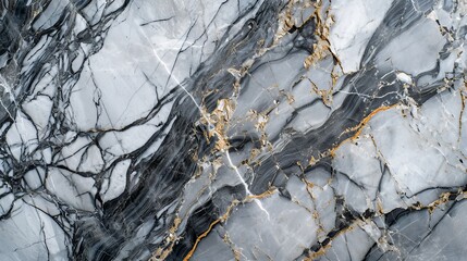 Elegant Grey Marble Texture with Intricate Black Veins and Golden Highlights