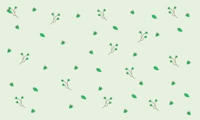 Seamless Pattern of leaves branch and leaves print on sky light green Background vector illustration, clothing, fabrics, textiles, wallpaper and bedsheets. Colorful Seamless Pattern with Tiny leaves.