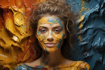 Body art on a girl's body, modern art paint makeup and its coverage.