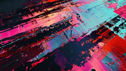 Vibrant Abstract Paint Texture with Streaks of Red, Pink, Blue, and Black Colors