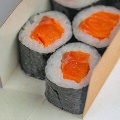 Fresh Salmon Sushi Rolls in a Box
