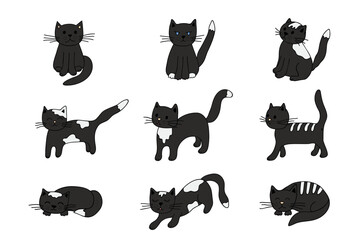 Hand drawn cat clipart. Cute pet doodle set