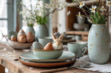 Obraz na płótnie Canvas Easter Elegance: Nature-Inspired Table Setting