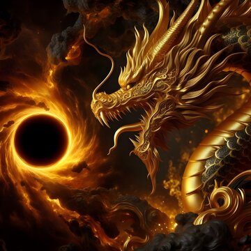 Golden and evil dragon with a Black hole.
