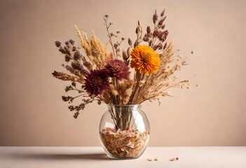 dried flower arrangement in a stylish glass vase