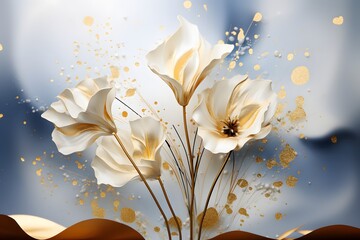 White freesia flowers on abstract background. Invitation or greeting card background. Variant 2