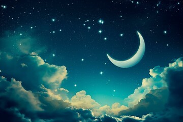 Obraz na płótnie Canvas Enchanting Night Sky with Crescent Moon