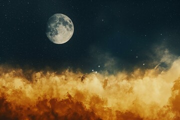 Mystical Moon Over Fiery Clouds