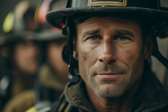 Close-up of a focused firefighter in uniform