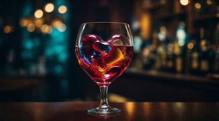 A romantic picture of a wine glass with a heart inside in as abstraction for love, romantic, wedding or valentines day. Generative AI.