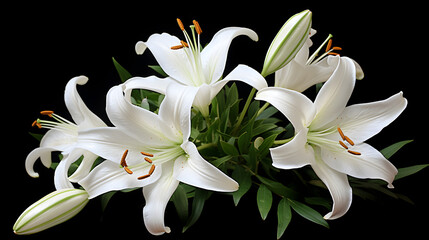 white lily isolated on black,,
Blooming lilies. Lilium longiflorum, often called the Easter lily, is a plant endemic to both