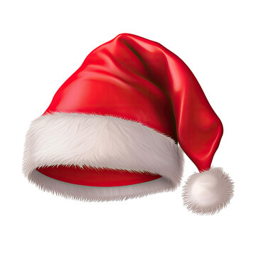 Santa Claus hat, Christmas red cap isolated on white or transparent background