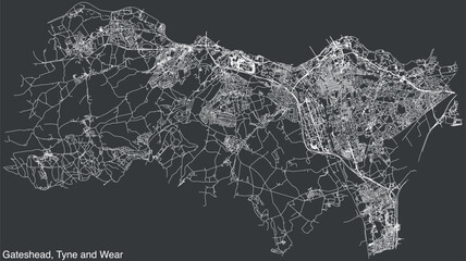 Street roads map of the METROPOLITAN BOROUGH OF GATESHEAD, TYNE AND WEAR - obrazy, fototapety, plakaty