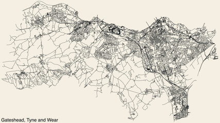 Street roads map of the METROPOLITAN BOROUGH OF GATESHEAD, TYNE AND WEAR