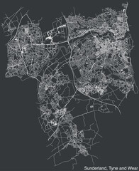 Street roads map of the METROPOLITAN BOROUGH AND CITY OF SUNDERLAND, TYNE AND WEAR
